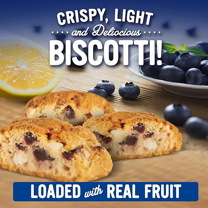 Cooper Street Twice Baked Lemon Blueberry Biscotti Cookies - Light and Crispy Coffee Cookie Bites