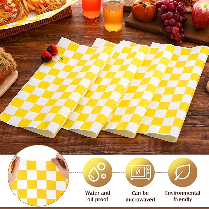 Honeydak 600 Pcs Sandwich Wrapping Paper Sheet 15x15 Checkered Food Wax Sheets Parchment Burgers