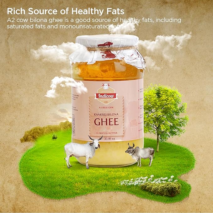 Indicow A2 Desi Cow Ghee, Clarified Butter | Grass Fed Cows | (500ml (16.91oz), A2 Kankrej Cow