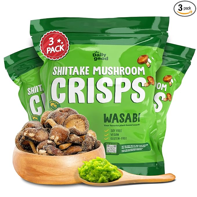 The Daily Good Shiitake Mushroom Crisps -3-Pack Mushroom Chips, Gluten-Free Mushroom Snack