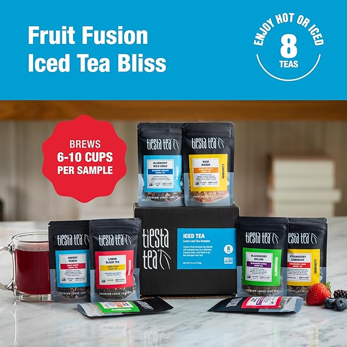 Tiesta Tea - Iced Tea Sampler Dry Flight Set, Loose Leaf, High to No Caffeine, Makes Cold Brew Iced