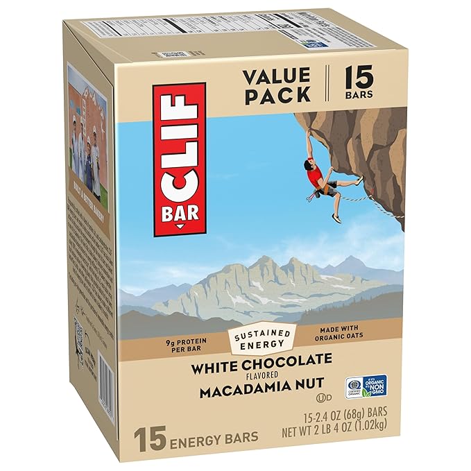 CLIF BAR - White Chocolate Macadamia Nut Flavor - Made with Organic Oats - Energy Bars - Non-GMO