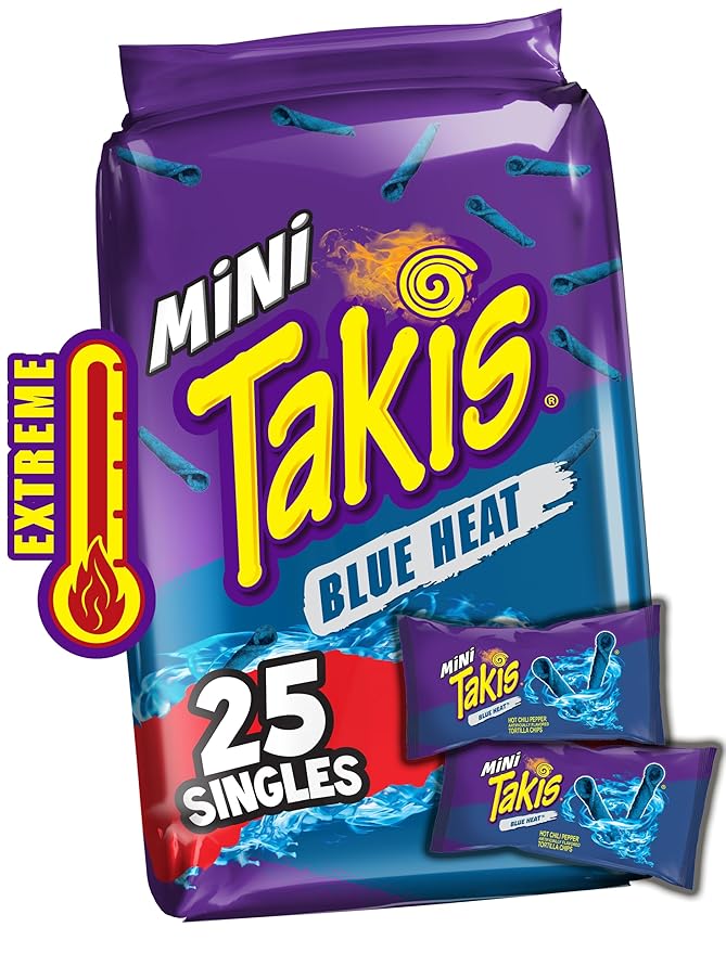 Takis Blue Heat Mini 25 pc / 1.23 oz Bite Size Multipack, Hot Chili Pepper Flavored Extreme Spicy