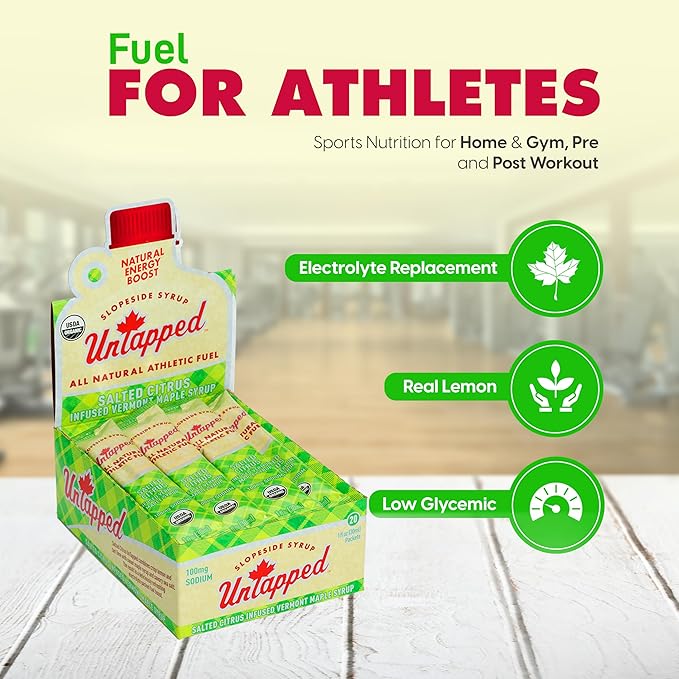 UnTapped Salted Citrus Infused Vermont Maple Syrup Packets for Athletes, Box of 20 - 1 fl oz | Pure