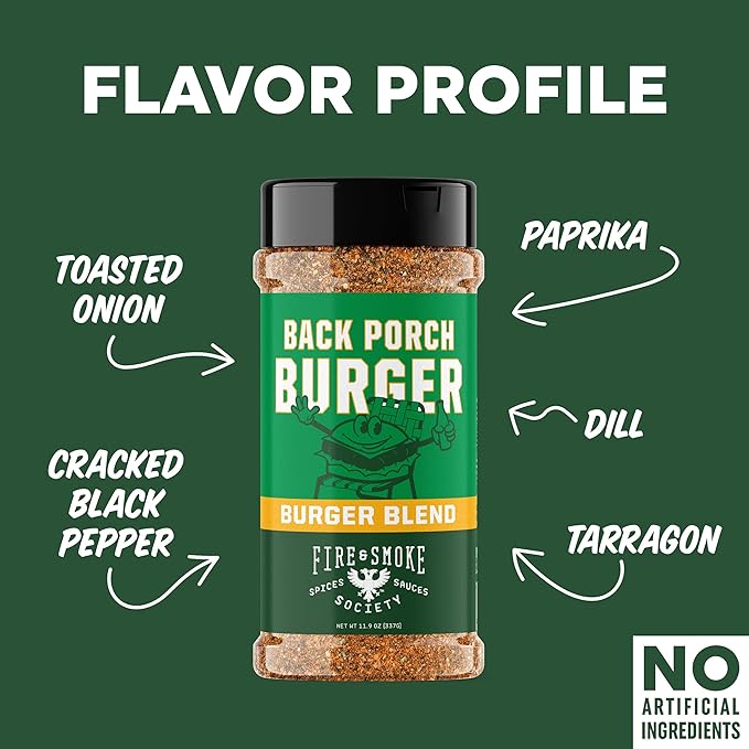 Fire & Smoke Back Porch Burger Seasoning | BBQ Rub for Smoking and Grilling Meat | Beef, Pork