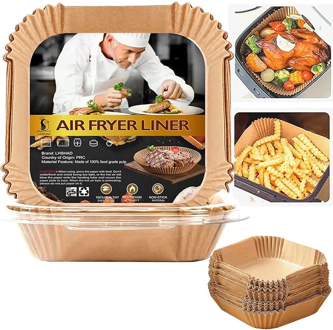 Air Fryer Disposable Paper Liner Square 10 Inch, 100Pcs Largest Square Air Fryer Paper Liners for