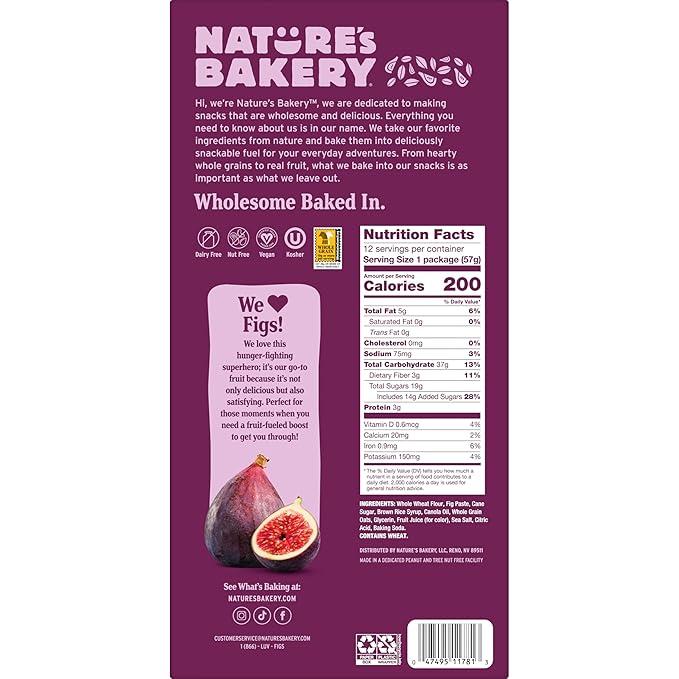 Nature?™s Bakery Whole Wheat Fig Bars, Original Fig, Real Fruit, Vegan, Non-GMO, Snack bar, 1 box