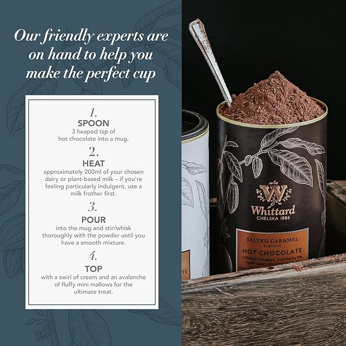Whittard of Chelsea - Salted Caramel Flavor Hot Chocolate - Milk Chocolate Mix, Vegetarian, Vegan