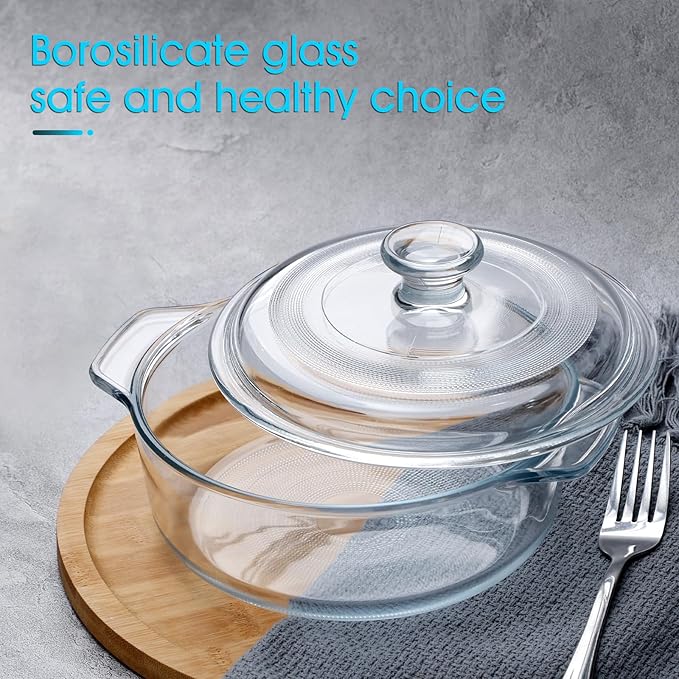NUTRIUPS Mini Glass Casserole Dish with Lid Oven Safe Round Casserole Dish 6" Glass Baking Dish