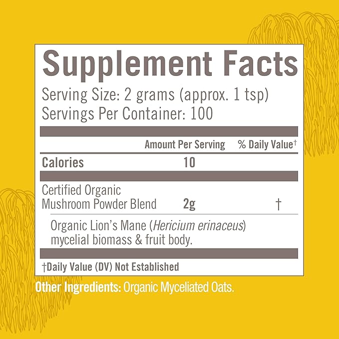 OM MUSHROOM SUPERFOOD Lion's Mane Organic Mushroom Powder, Improves Memory, Focus, Clarity, Nerve