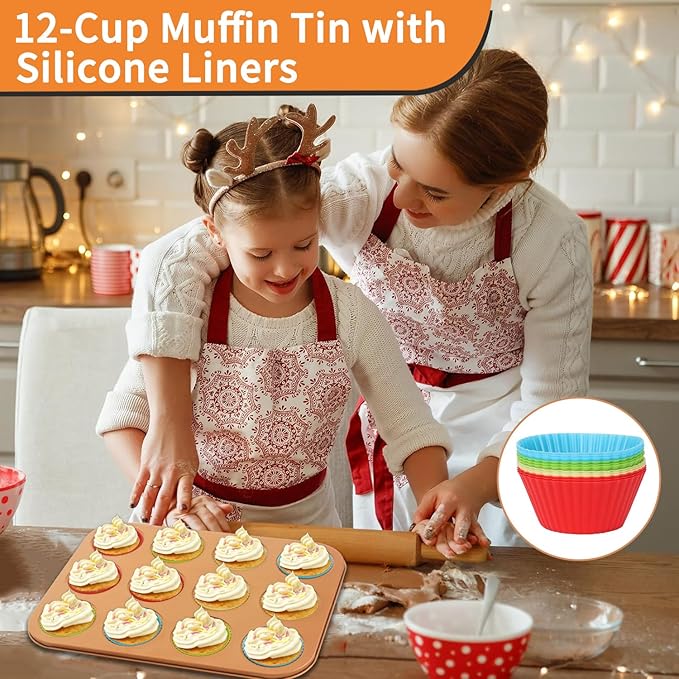 Baking Pans Set 6-Pieces, Non Stick Bakeware Set Stackable, with Cookie Sheet, Muffin, Round/Square