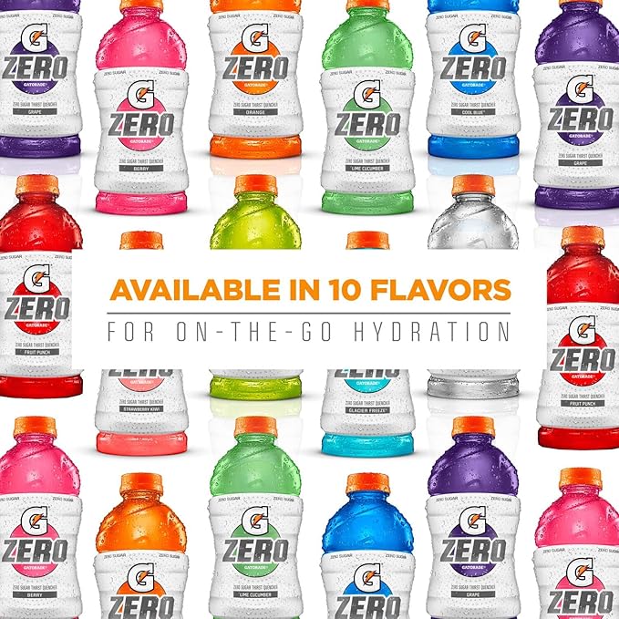 Gatorade G Zero Sports Drink, Glacier Cherry, Watermelon Splash, Apple Burst Variety Pack, 12 Fl Oz