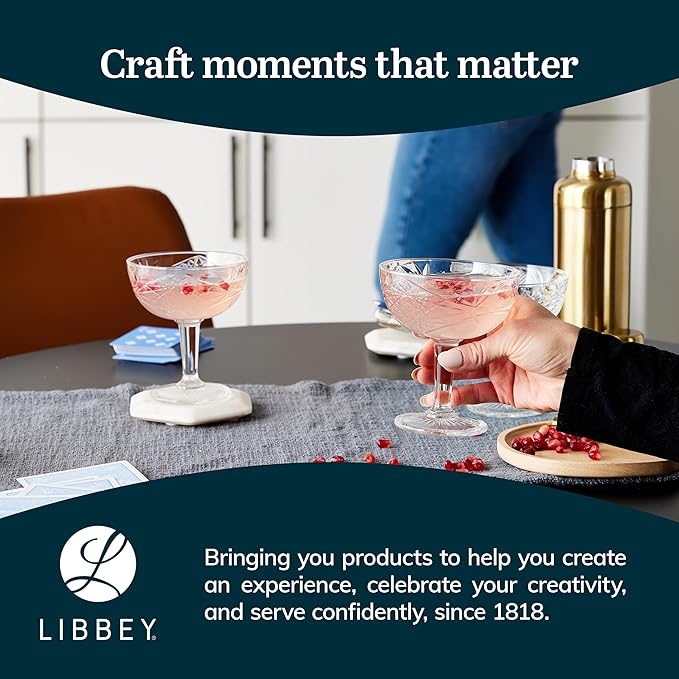 Libbey Hobstar Champagne Coupes , Timeless Bar Glasses, Dishwasher Safe Cocktail Glasses Set of 4
