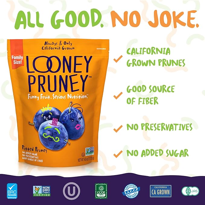 Looney Pruney Pitted Dried Prunes for the Family | Always California-Grown | Kosher | No Added