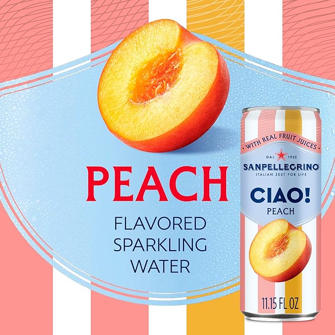 Sanpellegrino CIAO Peach Sparkling Water, Low-Calorie Italian Sparkling Water with Real Fruit