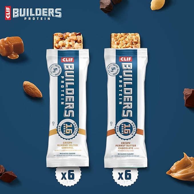 CLIF BUILDERS Protein Bars - Variety Pack - Crispy Almond Salted Caramel and Crispy Peanut Butter
