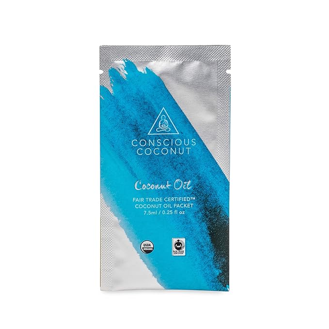 Conscious Coconut Organic Coconut Oil Packets, Coconut Oil for Skin Care and Hair Care, MCT Travel