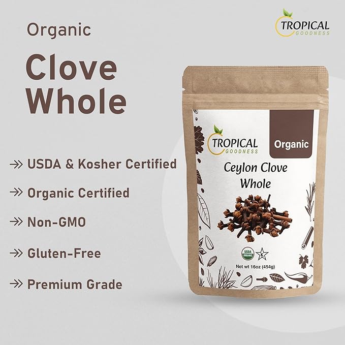 Tropical Goodness Pure Ceylon Clove Whole, Organic Whole Cloves, USDA & Kosher Certified, Premium