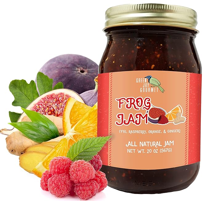 Green Jay Gourmet FROG Jam - All-Natural Raspberry Jam with Figs, Red Raspberries, Orange Juice &