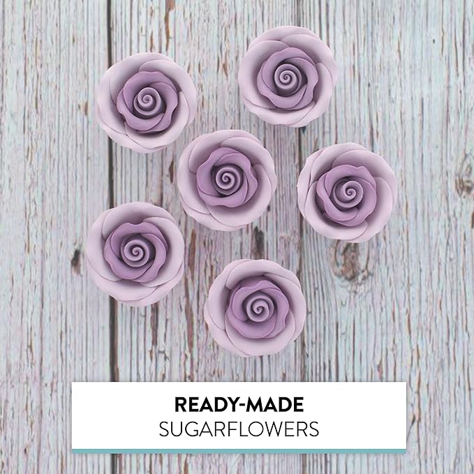 Global Sugar Art Premium Edible Roses, Lavender, Unwired, Medium 1.5 inches, 12 Count by Chef Alan