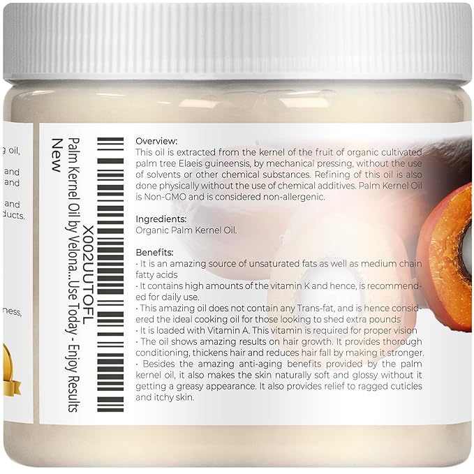 velona USDA Certified Organic Palm Kernel Oil - 16 Fl Oz | 100% Pure and Natural Carrier Oil |