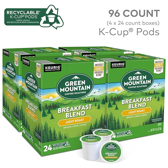 Green Mountain Coffee Roasters Breakfast Blend Single-Serve Keurig K-Cup Pods, Light Roast Coffee