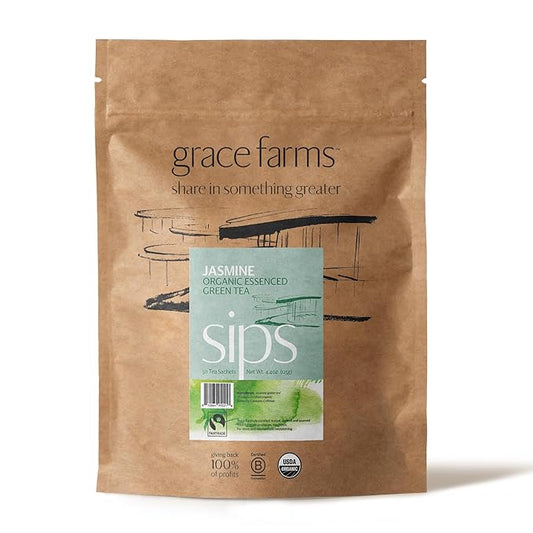 Grace Farms Organic JASMINE Green Tea (50 Pyramid Sachets) | Fragrant and Sweet | Fairtrade and