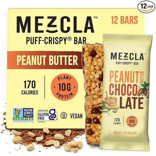 Mezcla Puff Crispy Protein Bars, Gluten Free & Vegan Protein Bars, 10g Protein, Alt for Crispy Rice