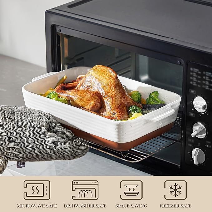 MALACASA Baking Dish 4.8 Qt Ceramic Casserole & Lasagna Pan, 9x13 Inch Deep Rectangular Oven Safe