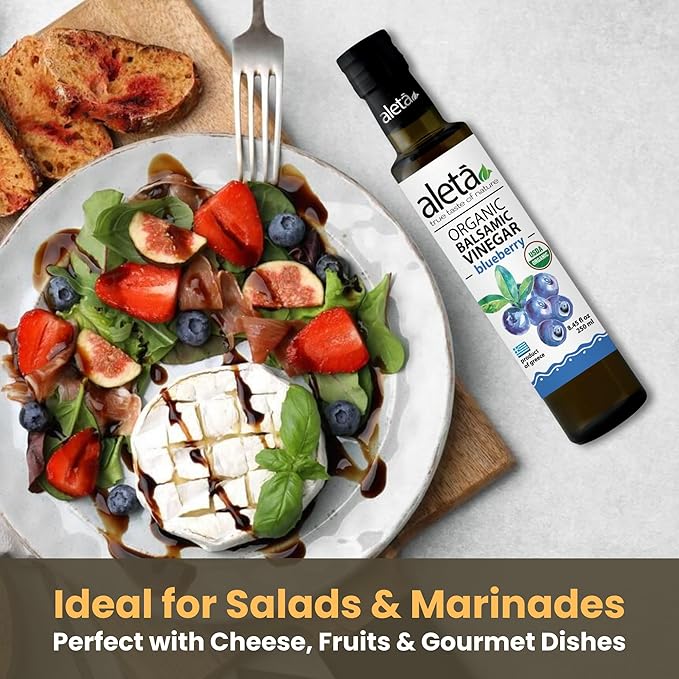 Aleta Farms Balsamic Vinegar, Greek Organic Blueberry Infused Aged Balsamic Vinegar, USDA Organic