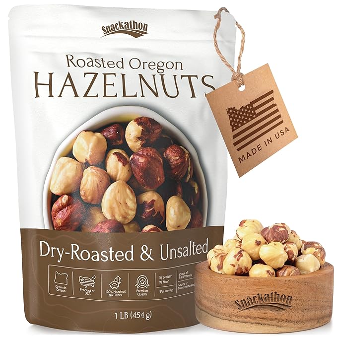 Snackathon Roasted Oregon Hazelnuts, Unsalted, Dry Roasted, Whole Filberts, Premium Natural Nuts