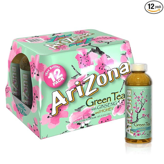 Arizona Green Tea with Ginseng and Honey - 16 Fl Oz (Pack of 12)