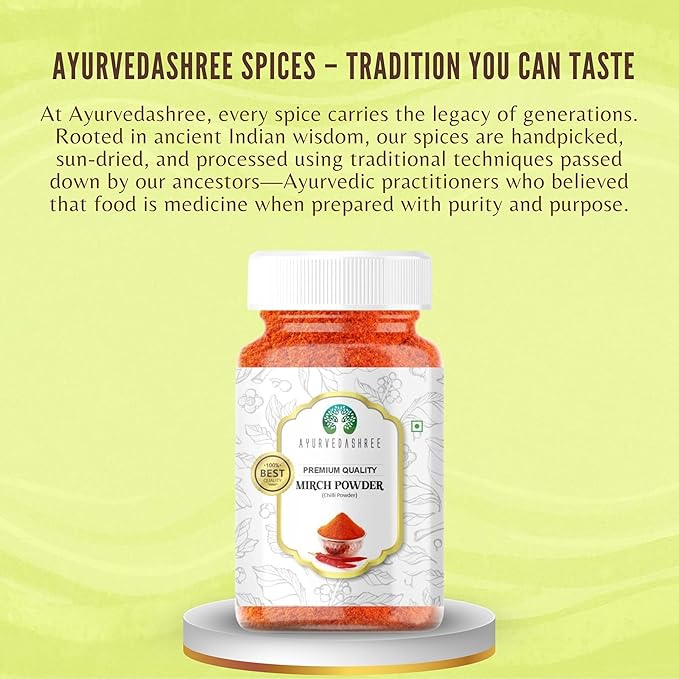 AYURVEDASHREE Chilli Powder (Mirchi Ground) 100gM PET Jar ~ All Natural | Vegan | Gluten Friendly |