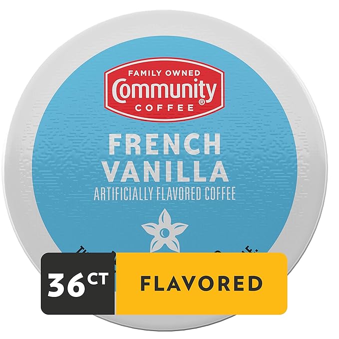 Community Coffee French Vanilla Flavored 36 Count Coffee Pods, Medium Roast, Compatible with Keurig