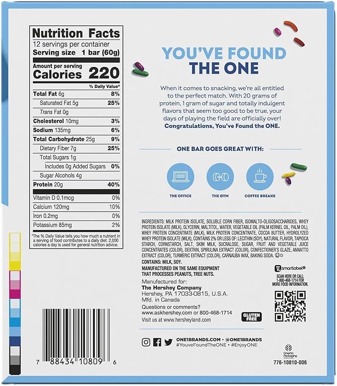 ONE Protein Bars, Birthday Cake, Gluten Free with 20g Protein and 1g Sugar, Pantry Staples, 2.12 oz