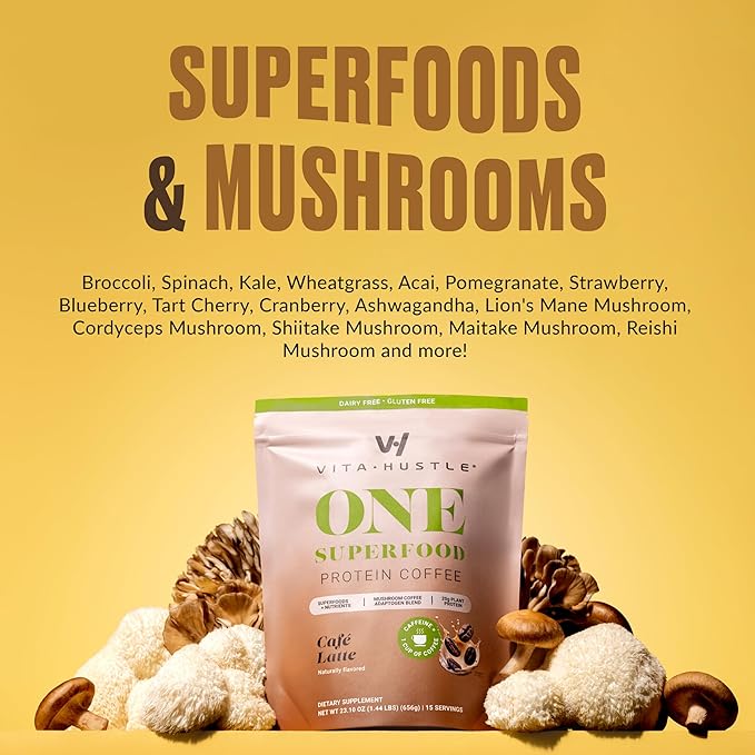 VitaHustle ONE Protein Coffee - Superfood Meal Replacement Powder, Plant Based Protein Shake