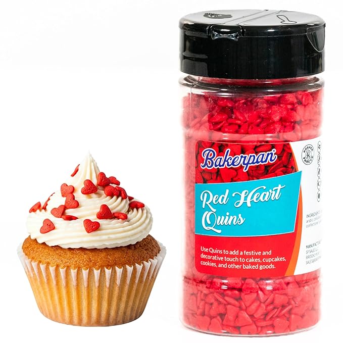 Bakerpan Red Heart Sprinkles for Cake Decorating, 4 Ounces Edible Confetti Sprinkles for Ice Cream