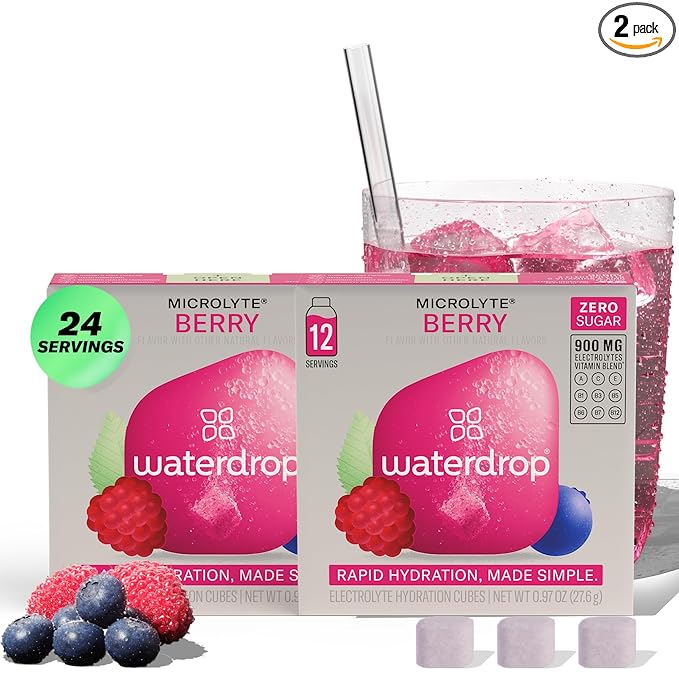 Waterdrop Microlyte Hydration Cubes, Berry Flavor, Electrolyte Drink Mix with Zinc, Magnesium