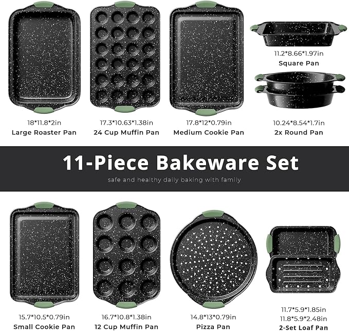 11-Piece Nonstick Bakeware Set, Stackable & Oven-Safe Kitchen Baking Pans with Silicone Handles