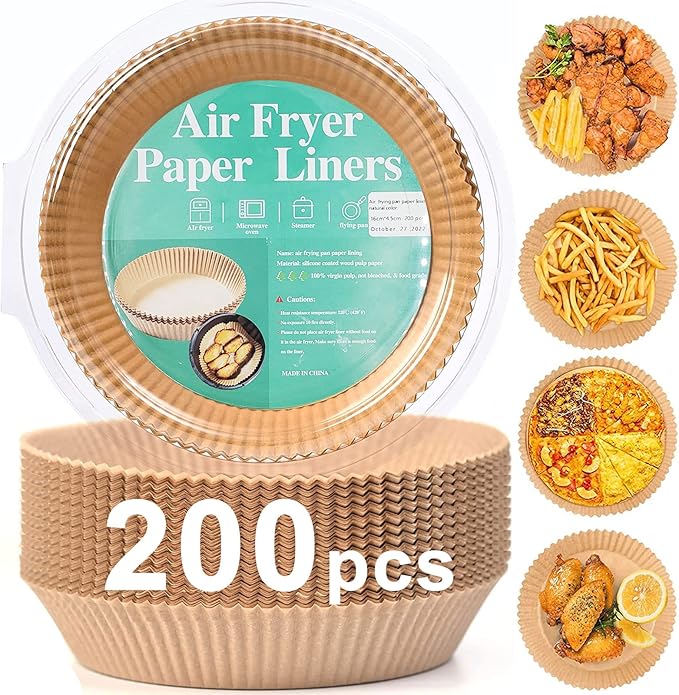 200pcs Air Fryer Disposable Liner, Non-Stick Parchment Paper for Baking, Oil-Proof, Water-Proof