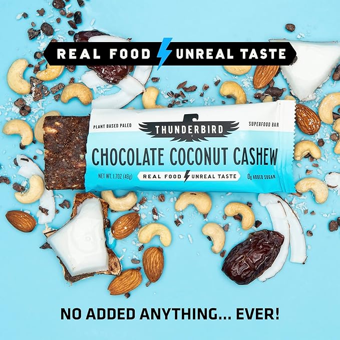 Thunderbird Bars Energy Snack, Gluten-Free with Protein, Healthy Real Food, Vegan Paleo Non-GMO, No