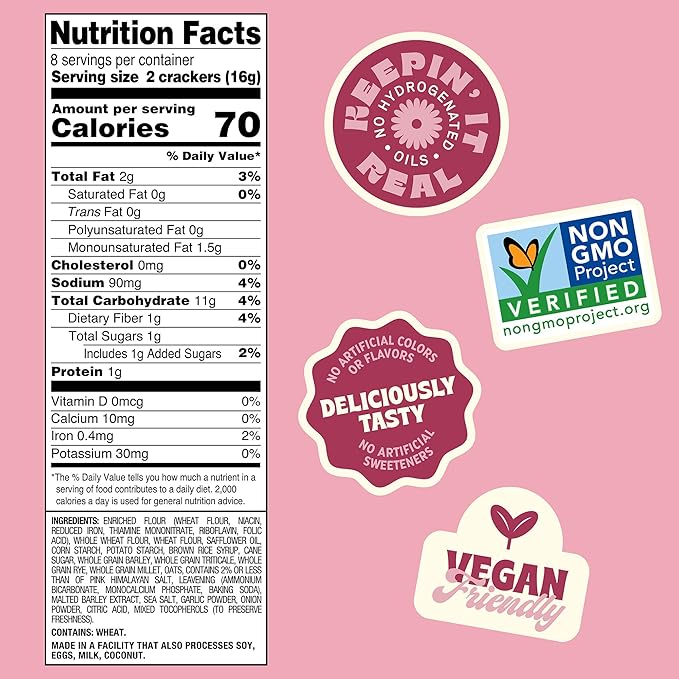 Back to Nature Pink Himalayan Sea Salt Multigrain Flatbread Crackers, Non-GMO, Vegan Friendly, Made