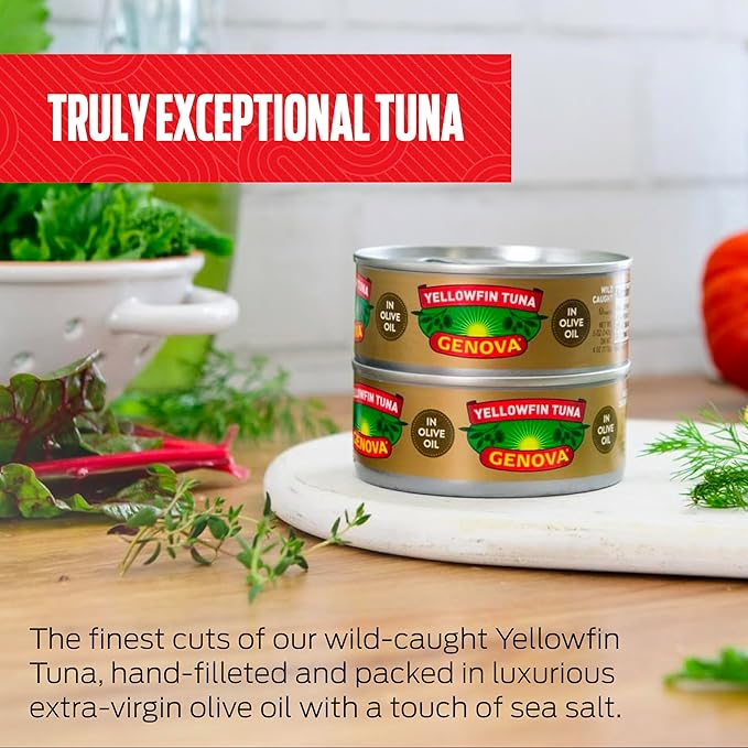 Genova Premium Yellowfin Tuna in Olive Oil, 5 Ounce Cans, 12-Pack – Nutrient Rich, High Protein