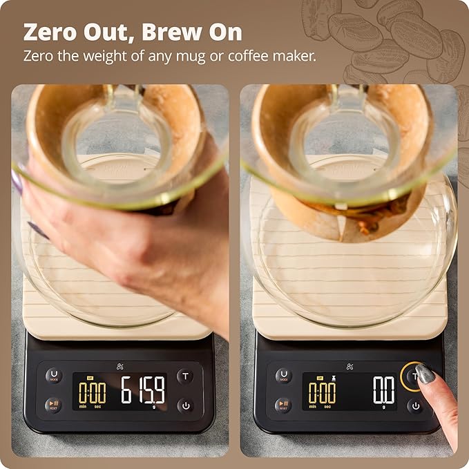 Greater Goods 0.1g Precision Coffee Scale with Timer – 3kg Digital Scale for Pour-Over, Espresso