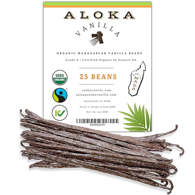 25 Count Organic Madagascar Vanilla Beans – Grade A Bourbon Pods | Gourmet Whole Vanilla Beans for