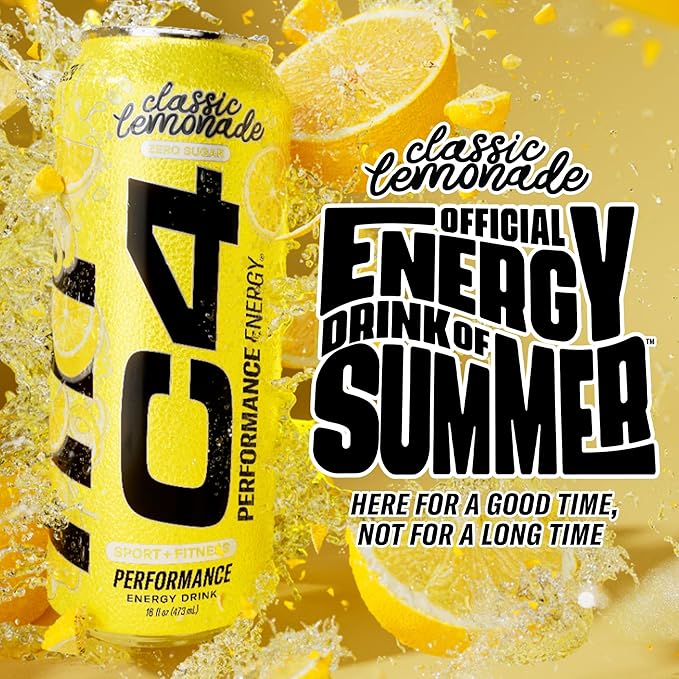 C4 Energy Drink, Lemonade Limited Edition Carbonated, Sugar Free Pre Workout Performance Drink with
