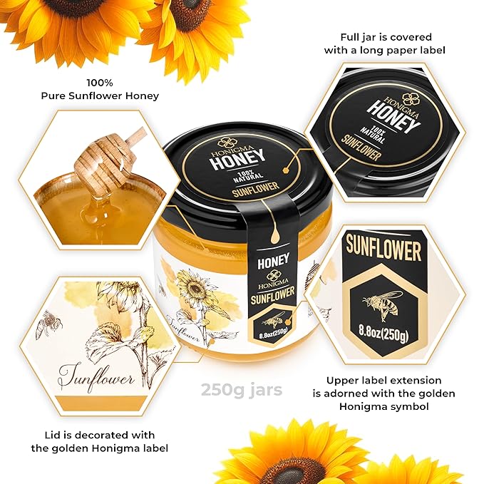 HONIGMA® Raw Sunflowers Honey | Exquisite Taste | 100% Pure | Unpasteurized | Unfiltered |