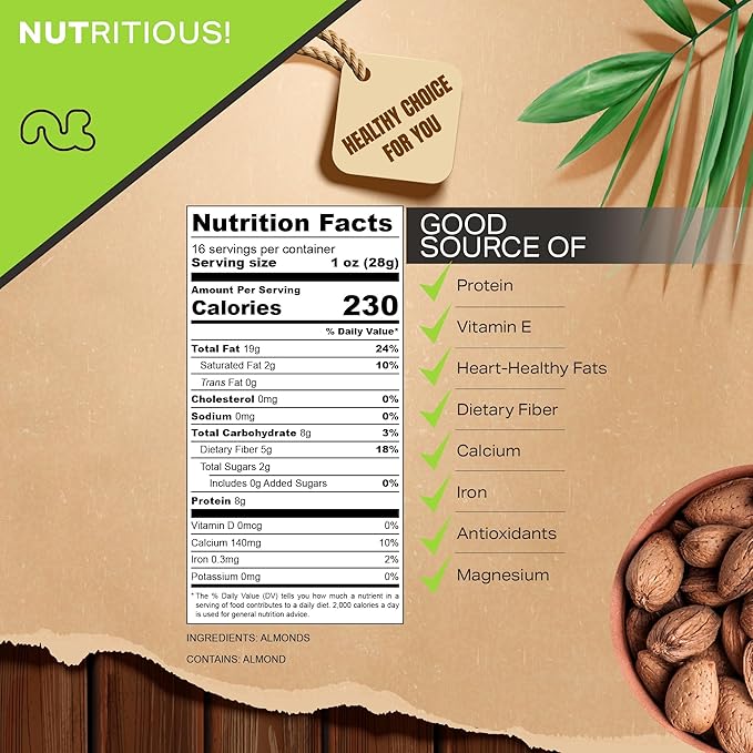 NUT CRAVINGS - In Shell Almonds - Raw, Whole, (16oz - 1 LB) Packed Fresh in Resealable Bag - Nut