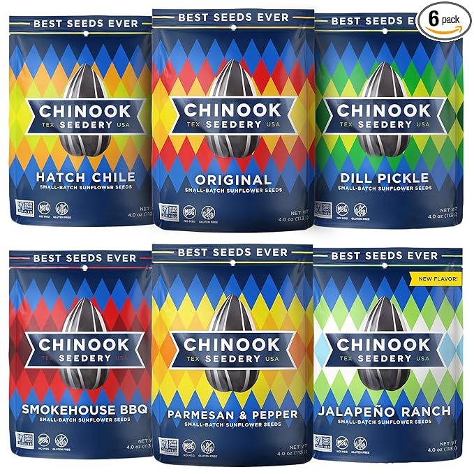 Chinook Seedery Roasted Jumbo Sunflower Seeds - Keto Snacks Sampler - Best For Snack Packs - Gluten