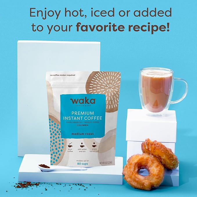 Waka Premium Instant Coffee Pouch — 100% Colombian Arabica Freeze Dried Beans — For Hot or Iced